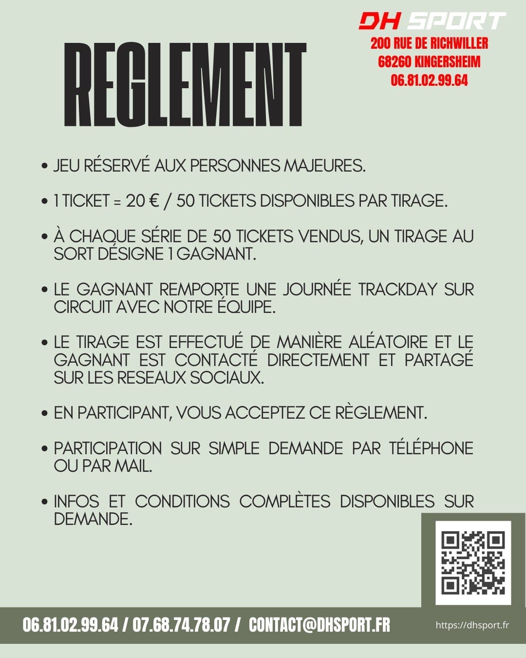 Affiche du règlement du jeu concours de dh sport